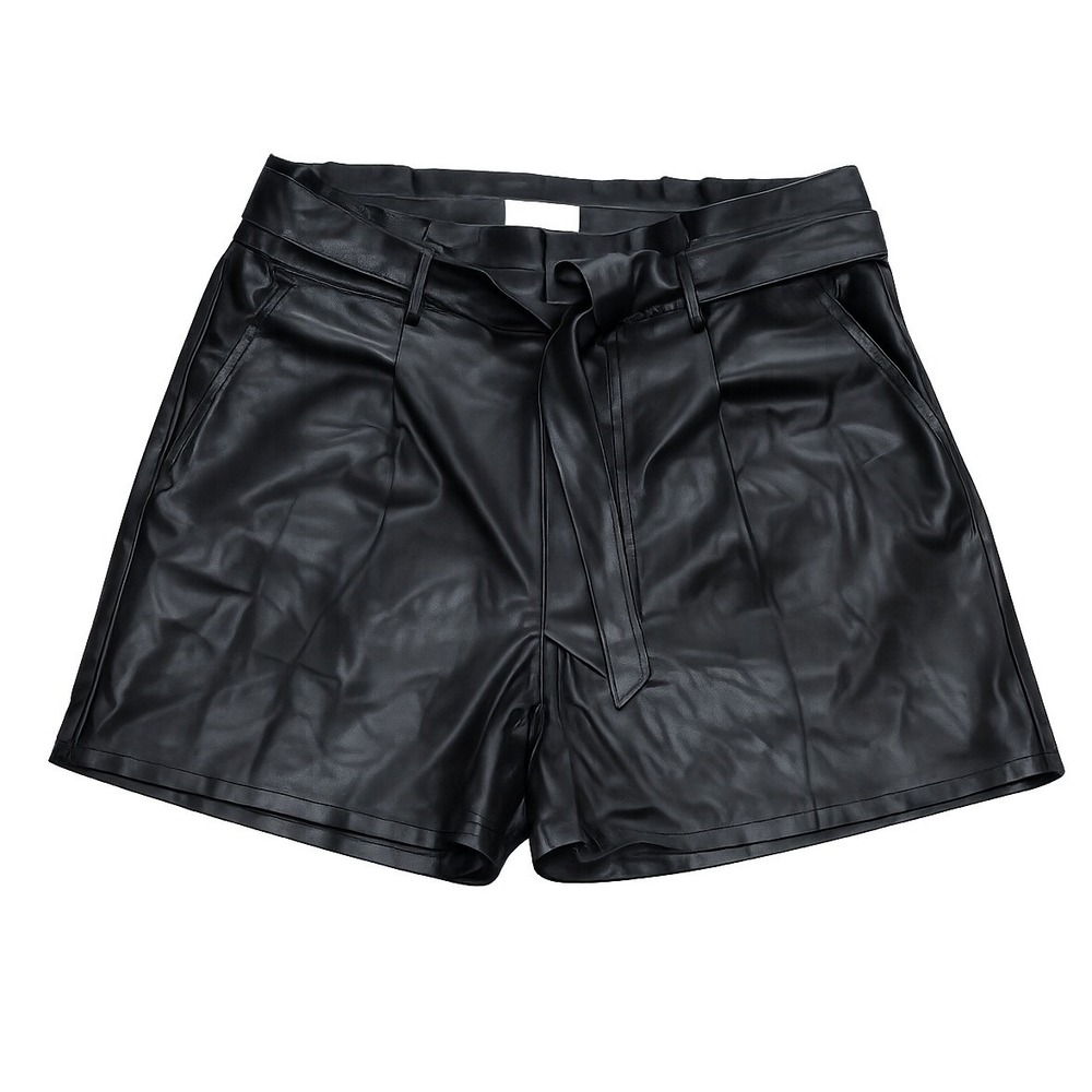 Sofia Vigara Faux Leather Shorts Womens 14 Black Paperbag Tie Waist